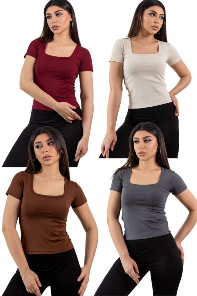 4'Lü Kare Yaka Basic Full Likra Body S