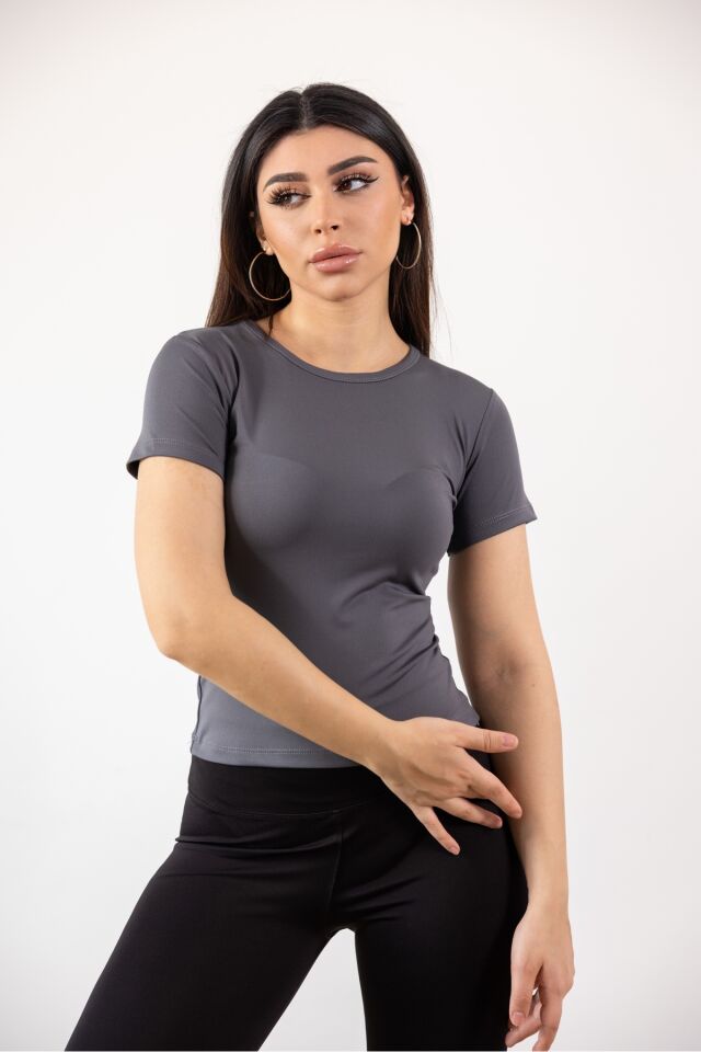 Bisiklet Yaka Basic Full Likra Body Gri - L