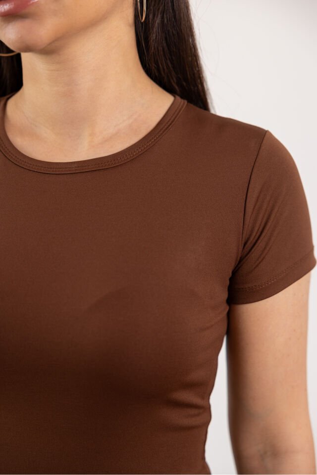 Bisiklet Yaka Basic Full Likra Body Kahverengi - S