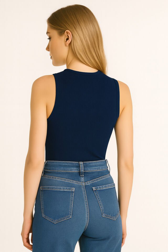 Kalın Askılı Fitilli Basic Kadın Atlet Lacivert - M