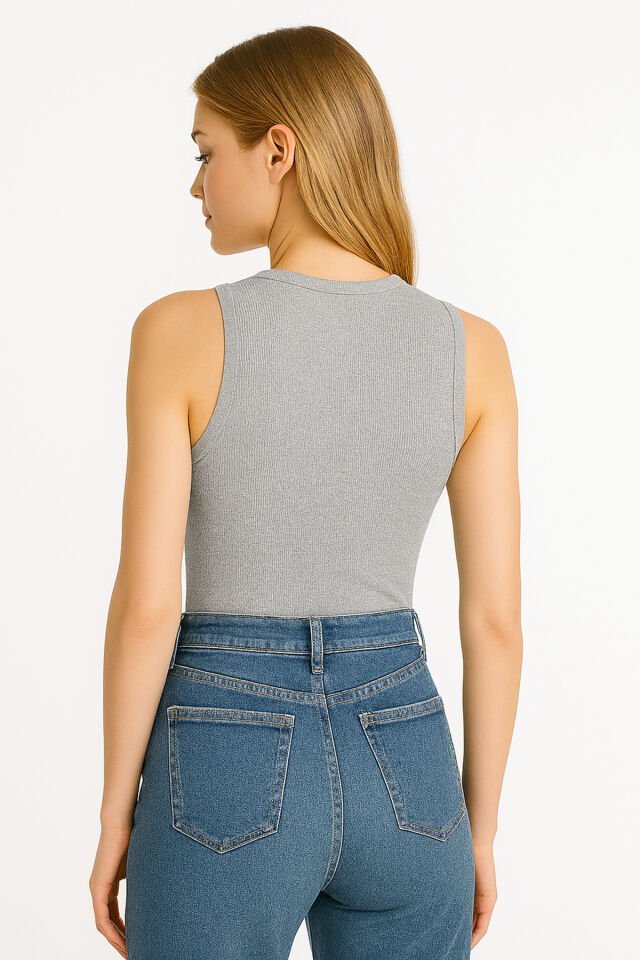 Kalın Askılı Fitilli Basic Kadın Atlet Gri - M