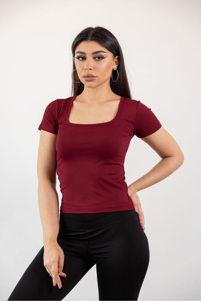 Kare Yaka Basic Full Likra Body Bordo - M