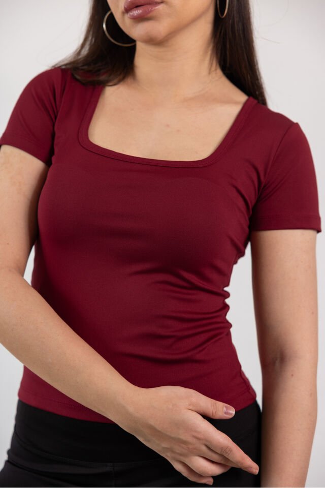 Kare Yaka Basic Full Likra Body Bordo - M