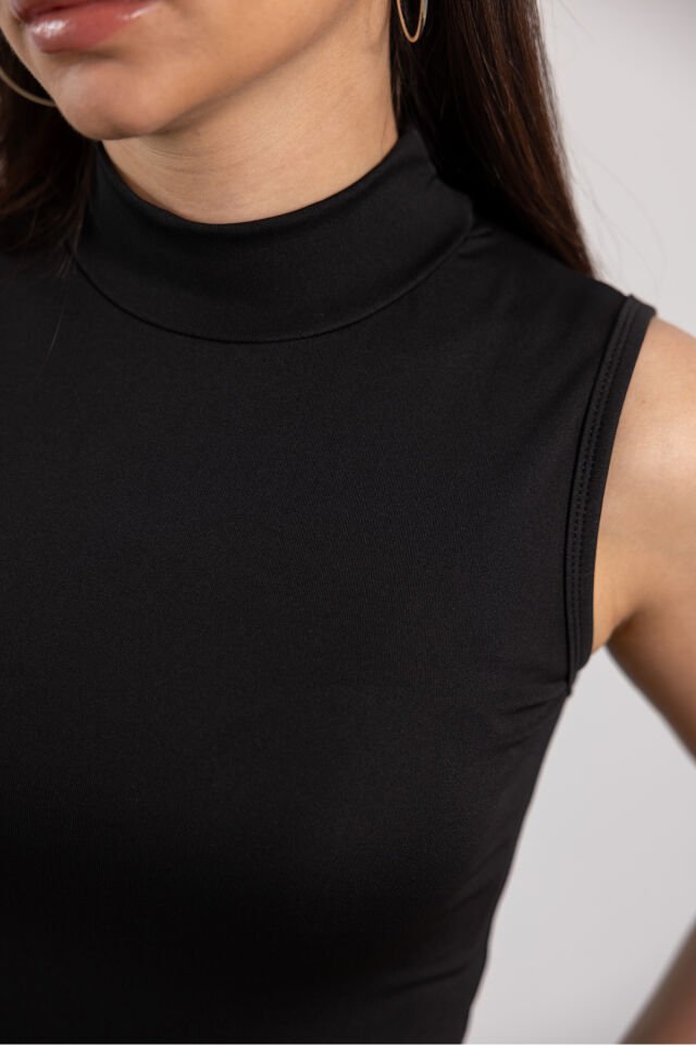 Yarım Balıkçı Kolsuz Likralı Body Siyah - S