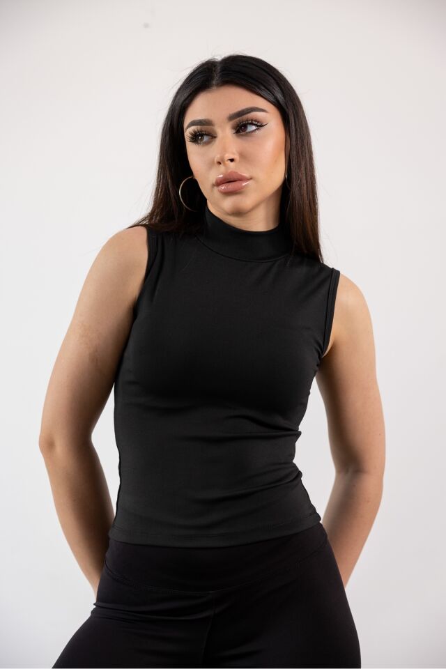 Yarım Balıkçı Kolsuz Likralı Body Siyah - L