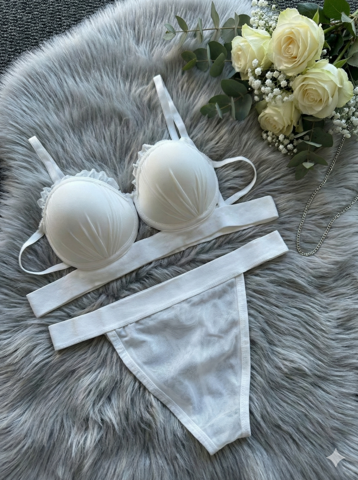 Dolgulu Destekli Dantel Sütyen Külot Takım 90B - Beyaz