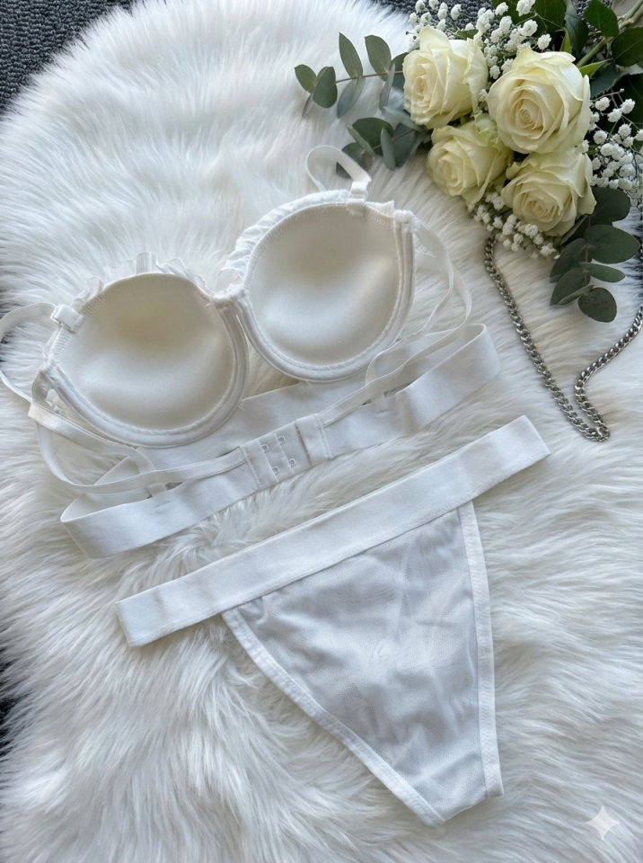 Dolgulu Destekli Dantel Sütyen Külot Takım 90B - Beyaz