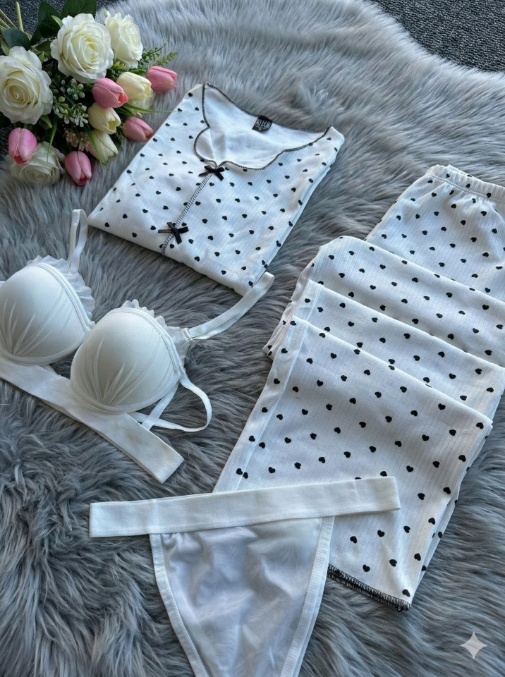 Kadın Uzun Kollu Penye Pijama ve İç Çamaşır Takımı XL - Siyah