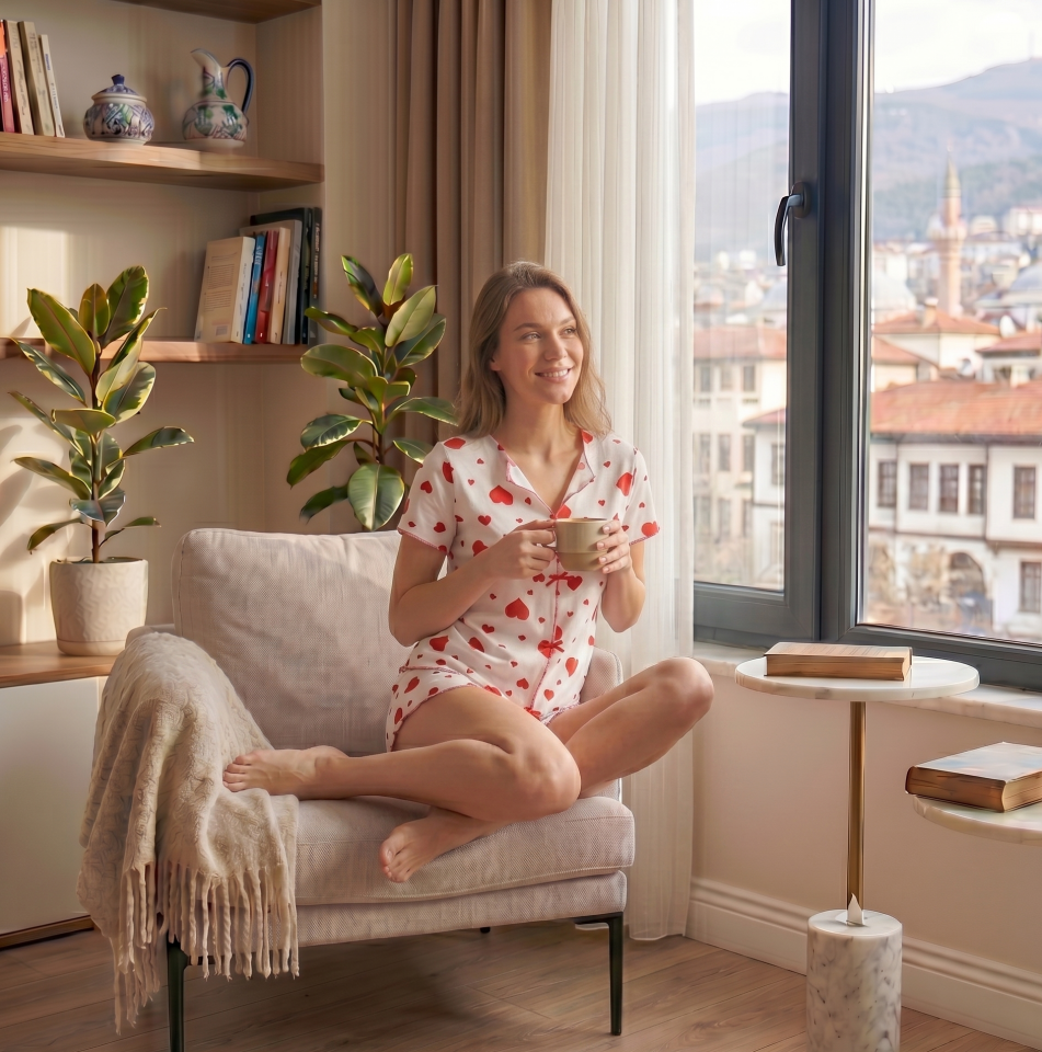 Fiyonk Detaylı Şortlu Pijama Takımı Beyaz - M